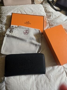Hermes Black Leather Zip-Around Wallet